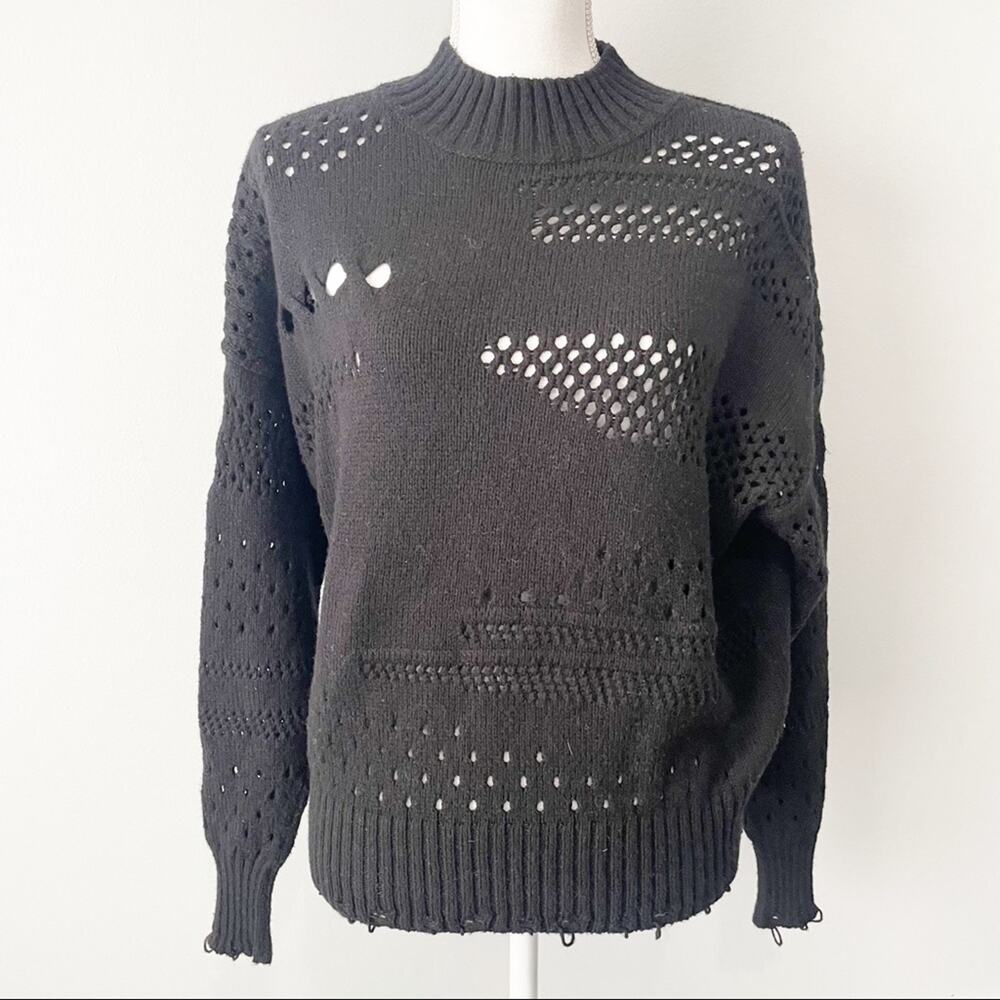 Autumn Cashmere black distressed sweater burnout size medium